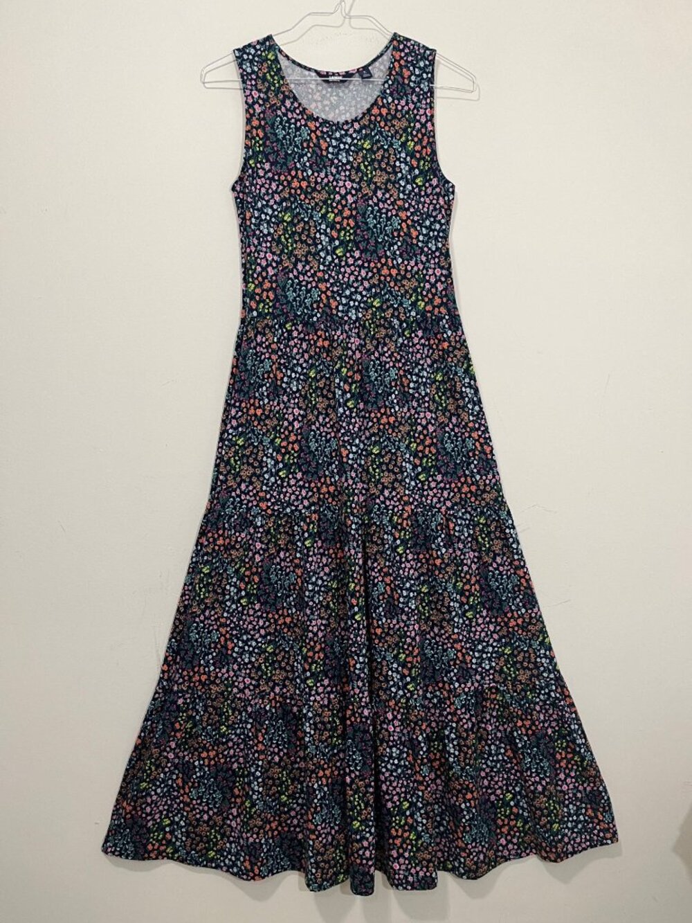NWT Lands' End Ditsy Floral Sleeveless Tiered Maxi Dress Navy Size S Cottagecore